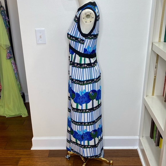 Vintage 70s Leslie Fay Novelty Whimsical Tree Forrest Print Hostess Maxi Dress - Picture 9 of 11